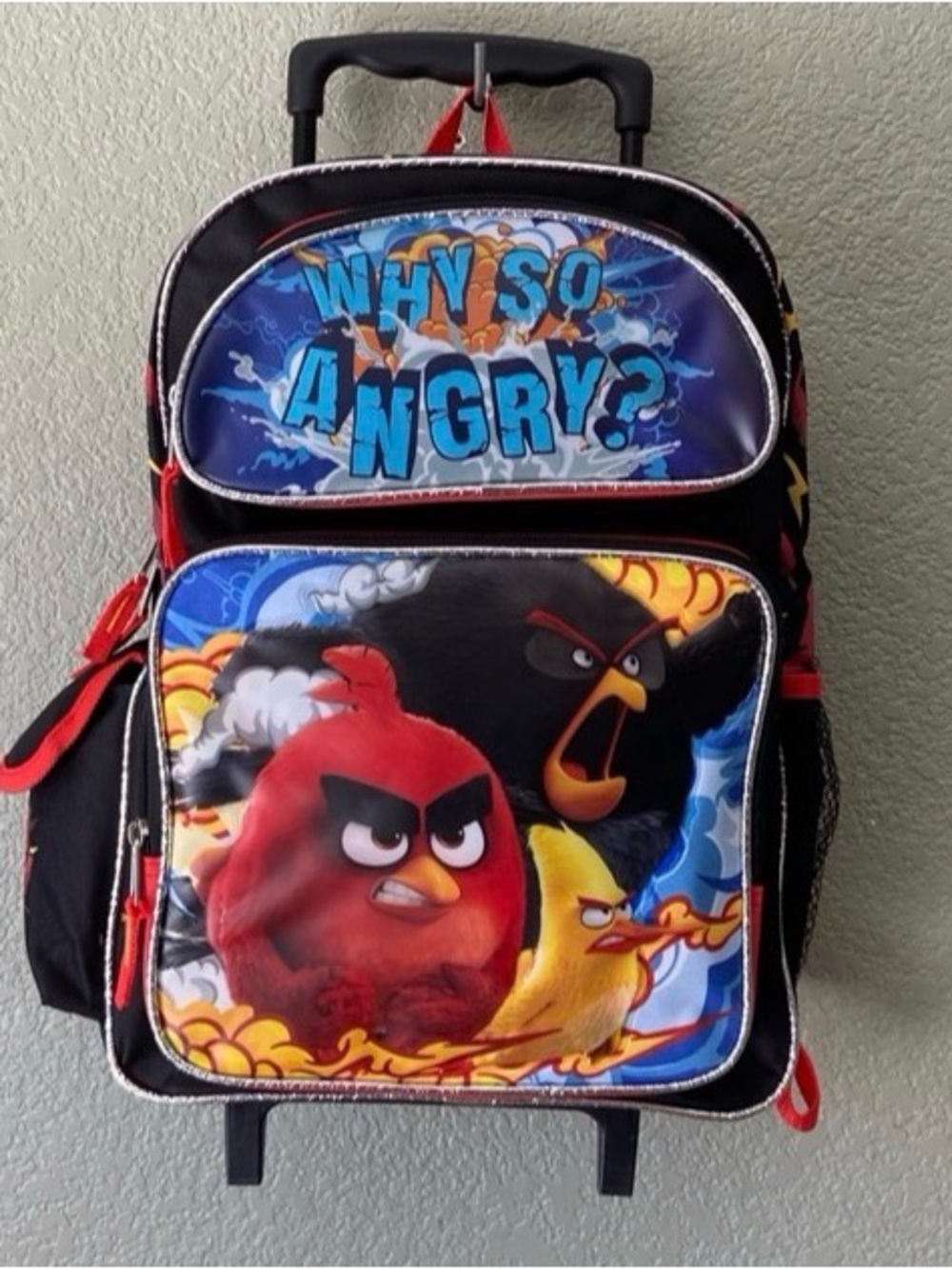 Angry Birds Reinforced Large Rolling School Backpack 16”H x 12”W x5”D